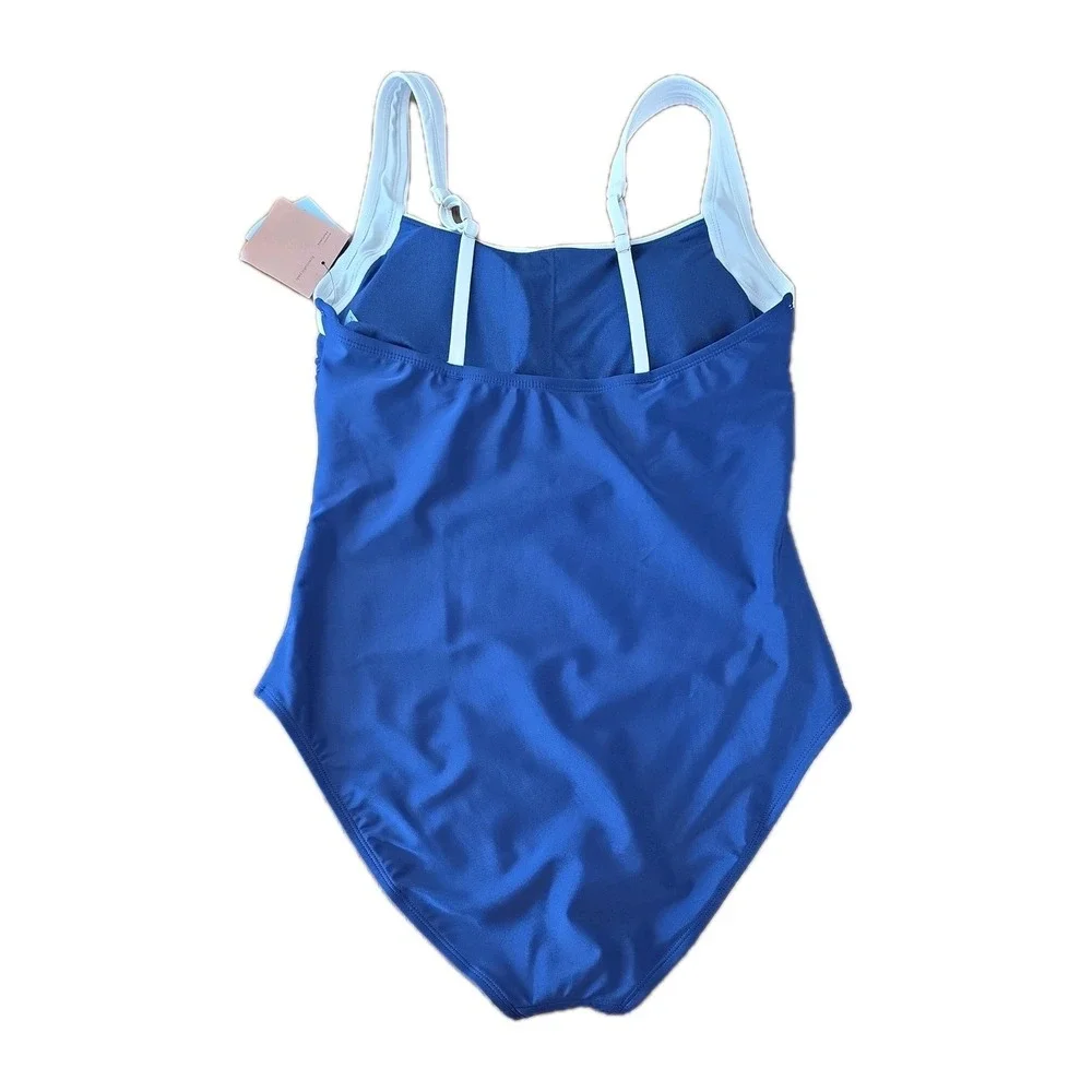 Shade & Shore Womens L Blue & White One Piece Swimsuit Full Coverage Seat 238